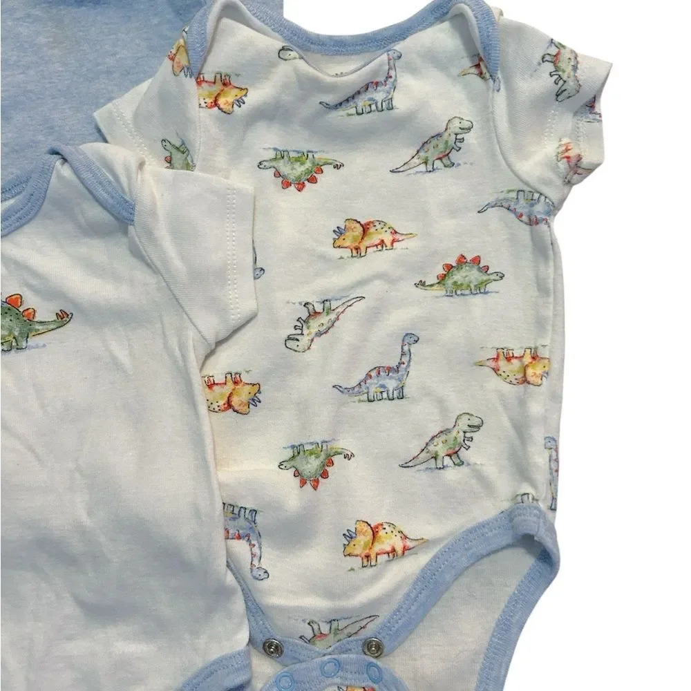 Little Me 100% Cotton Dinosaur‎ Shortsleeve Onesies Bundle Set, 3 Months